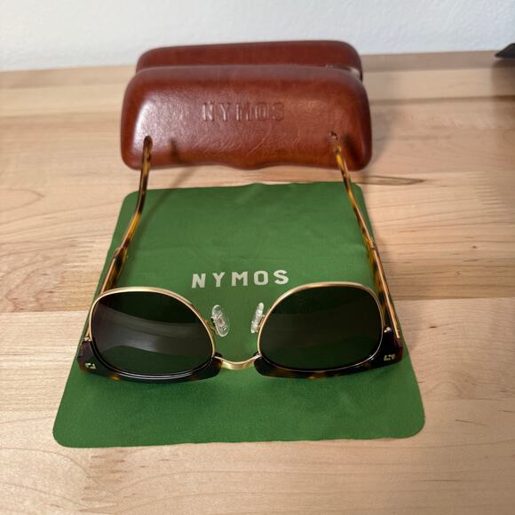 NYMOS Clubmaster Browline Sunglasses Tortoise Gold Frame Retro w Case Cloth NWOT main image 12